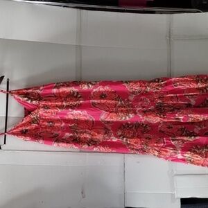 New York & CoFloral Pink Red Maxi Dress SZ Medium Babydoll Beachy Coastal Resort
